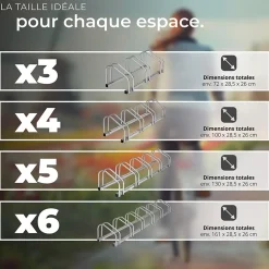 Râtelier en acier avec fixation murale ou sol pour 5 vélos 130 x 285 x 26 cm TECTAKE