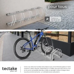 Râtelier en acier avec fixation murale ou sol pour 5 vélos 130 x 285 x 26 cm TECTAKE