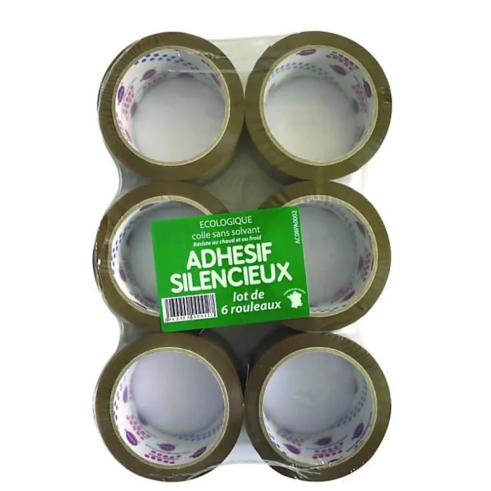 Ruban adhésif de fermeture pour carton - Polypropylène Havane - 50 mm x 66 m - Lot de 6 - Déroulement silencieux