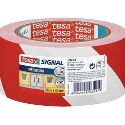 Ruban adhésif de signalisation - TESA - 66 m x 50 mm - Rouge et blanc