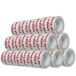 Ruban adhésif d'emballage 28mic blanc imprimé "BANDE DE GARANTIE" en rouge - rouleau d'expédition 50 mm x 100 m - Carton de 36