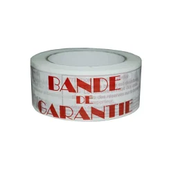Ruban adhésif d'emballage 28mic blanc imprimé "BANDE DE GARANTIE" en rouge - rouleau d'expédition 50 mm x 100 m - Carton de 36