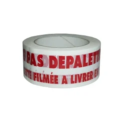 Ruban adhésif d'emballage 28mic blanc imprimé "NE PAS DEPALETTISER" en rouge - rouleau adhésif d'expédition 50 mm x 100 m