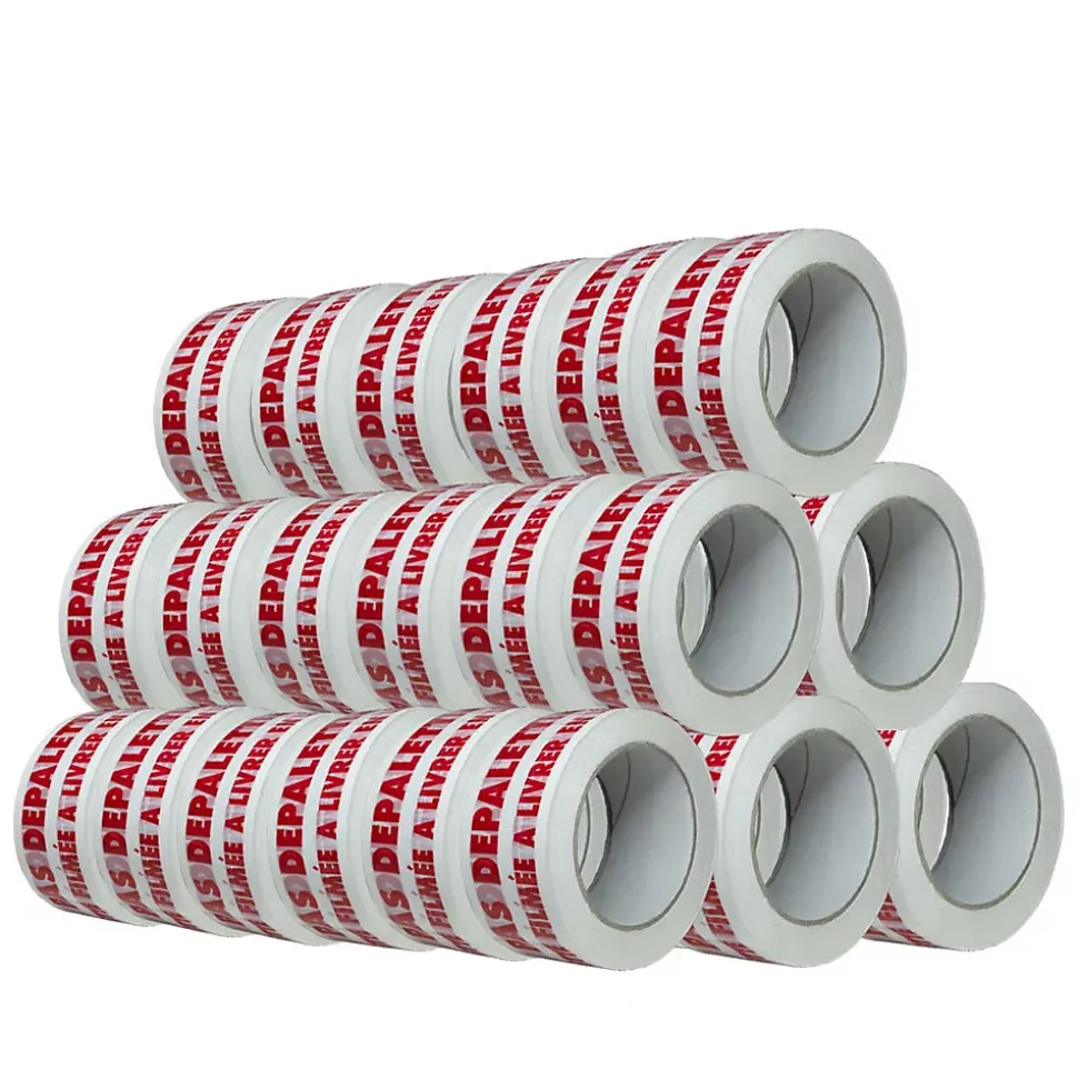 Ruban adhésif d'emballage 28mic blanc imprimé "NE PAS DEPALETTISER" en rouge - rouleau d'expédition 50 mm x 100 m - Carton de 36