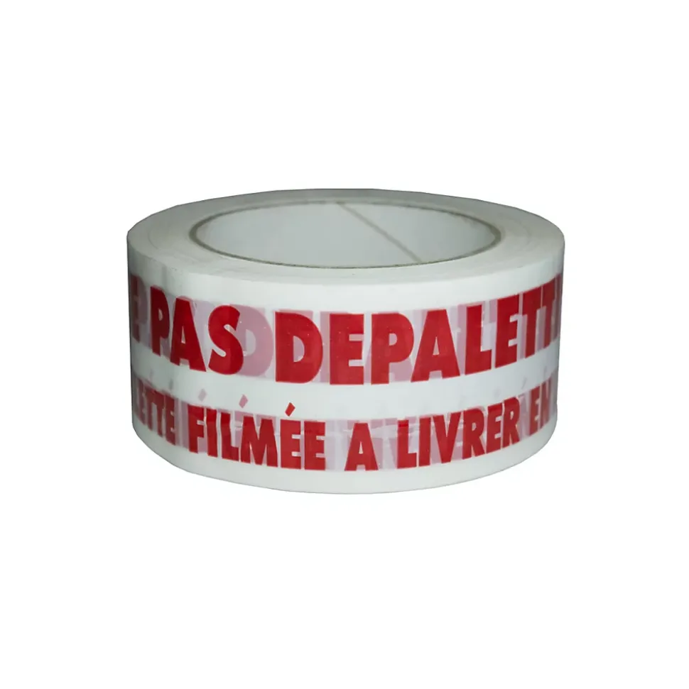Ruban adhésif d'emballage 28mic blanc imprimé "NE PAS DEPALETTISER" en rouge - rouleau d'expédition 50 mm x 100 m - Carton de 36