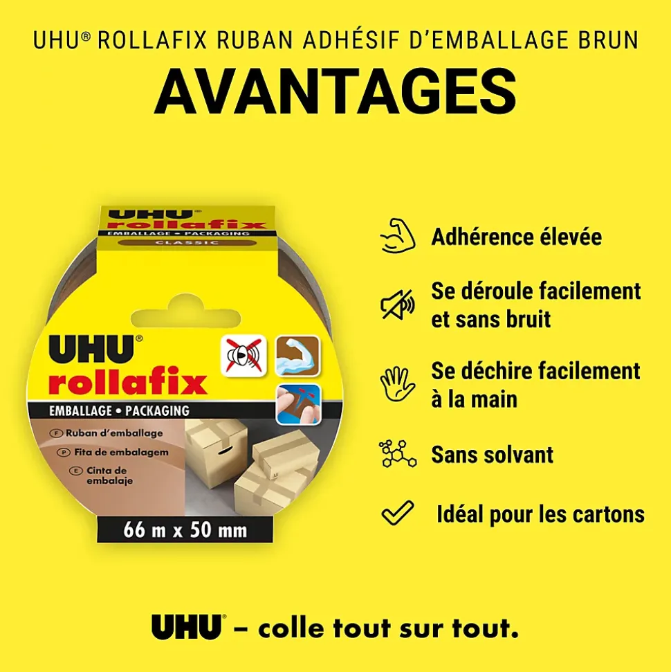 Ruban adhésif d'emballage Rollafix brun 66 x 50 mm