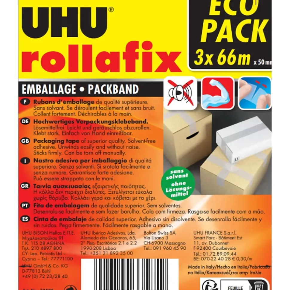 Ruban adhésif d'emballage Rollafix transparent 3 x 66 mm