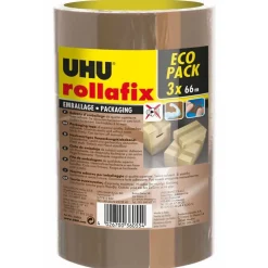Ruban adhésif d'emballage Rollafix brun 3 x 66 mm