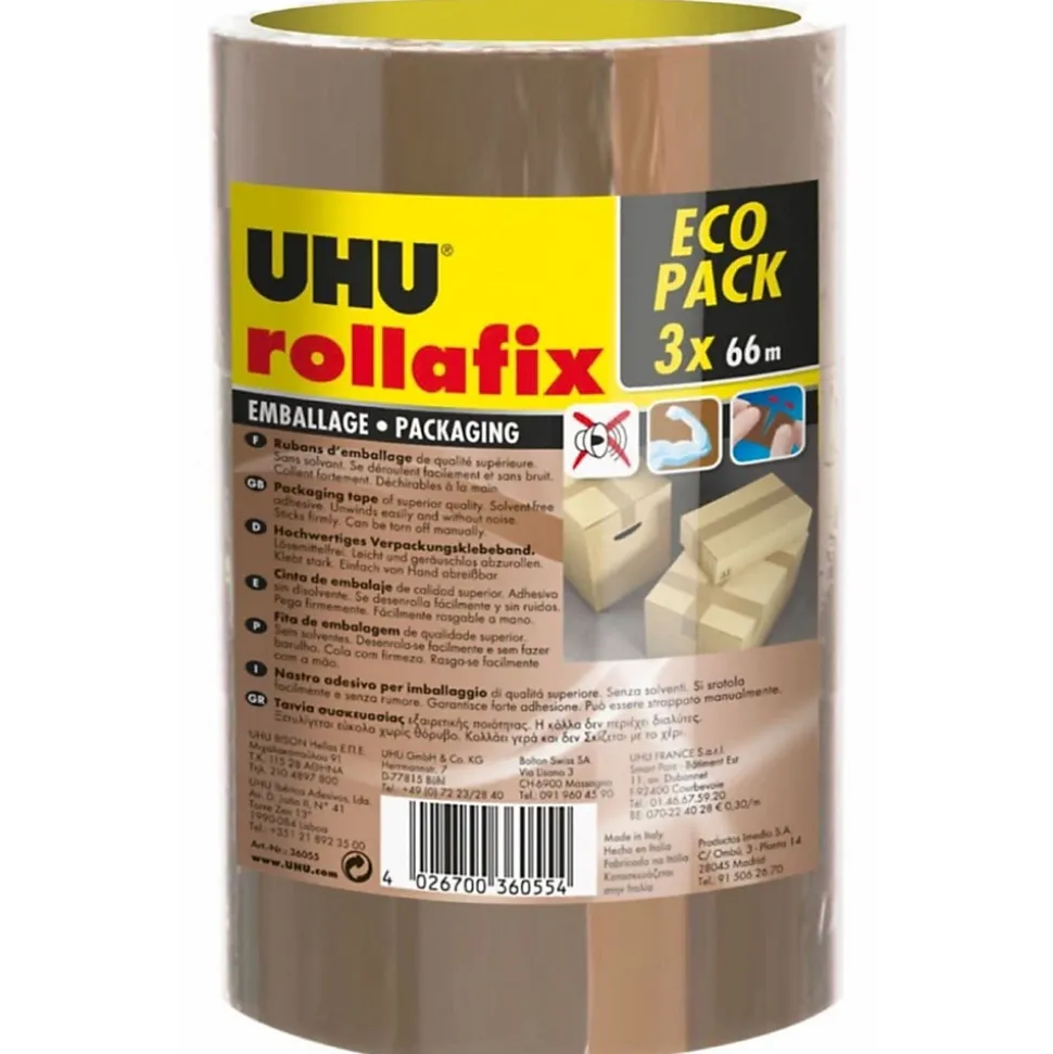 Ruban adhésif d'emballage Rollafix brun 3 x 66 mm