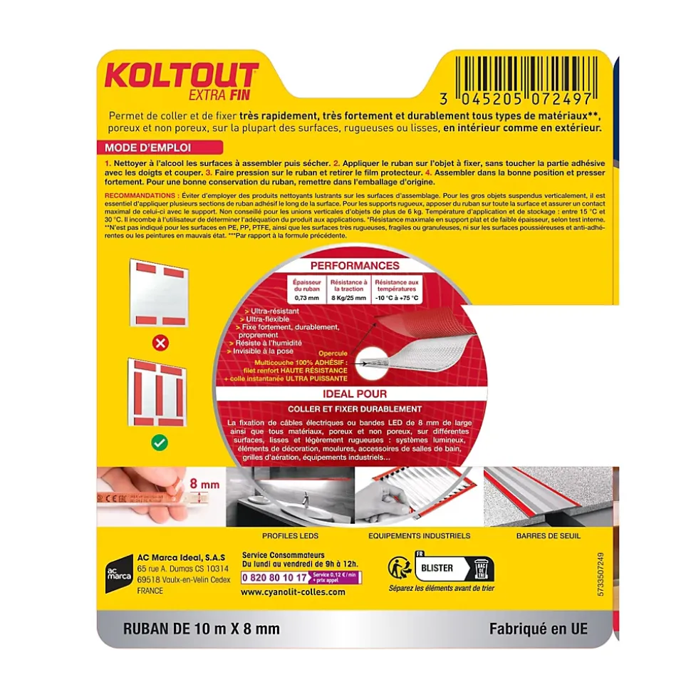 Ruban colle Koltout extra fin h. 8 mm x l. 10 m