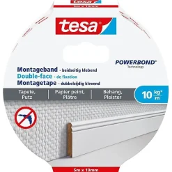 Ruban de fixation - TESA - Double-face - 5 m x 19 mm - Charge supportée : 10 Kg/m - Pour papier peint et plâtre