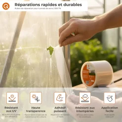 Ruban de réparation autocollant pour film horticole, 75mm/15m, transparent