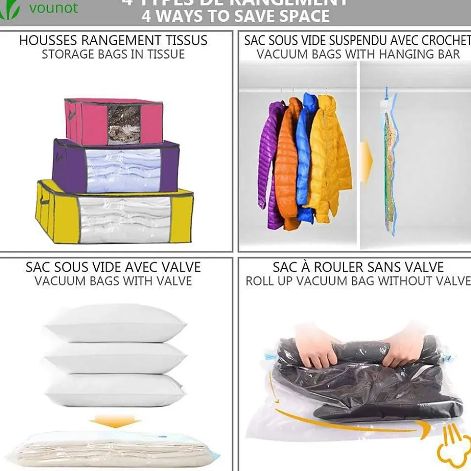 Sac de rangement sous vide aspirateur Lot de 22 pcs VOUNOT