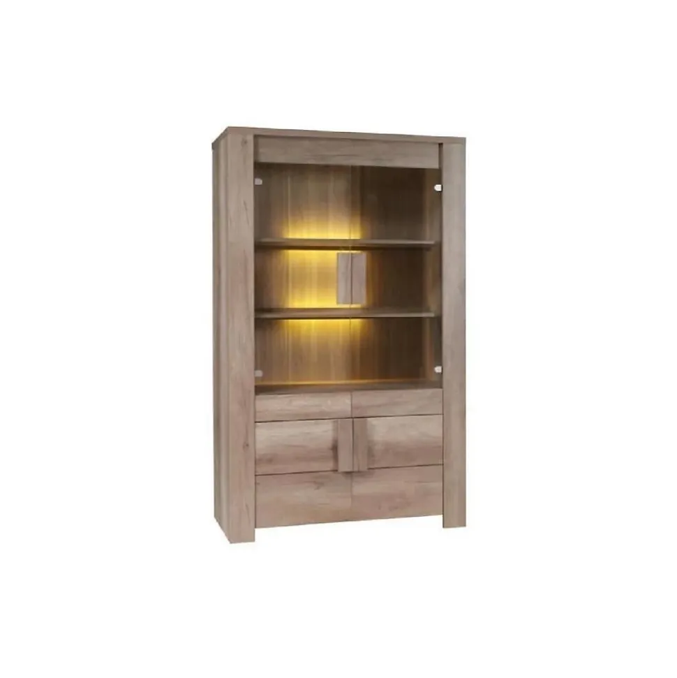 Salle à manger FARRA : buffet, vitrine, 3 miroirs et table avec LED