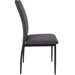 SERGIO - Ensemble Table en MDF et 4 Chaises en Tissu Gris Pieds Métal Noir