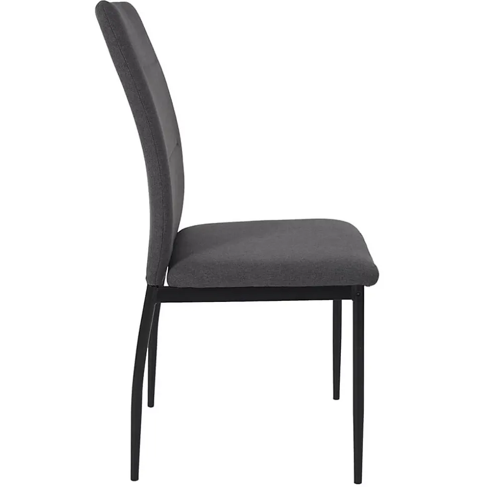 SERGIO - Ensemble Table en MDF et 4 Chaises en Tissu Gris Pieds Métal Noir