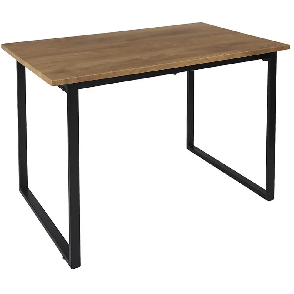 SERGIO - Ensemble Table en MDF et 4 Chaises en Tissu Gris Pieds Métal Noir