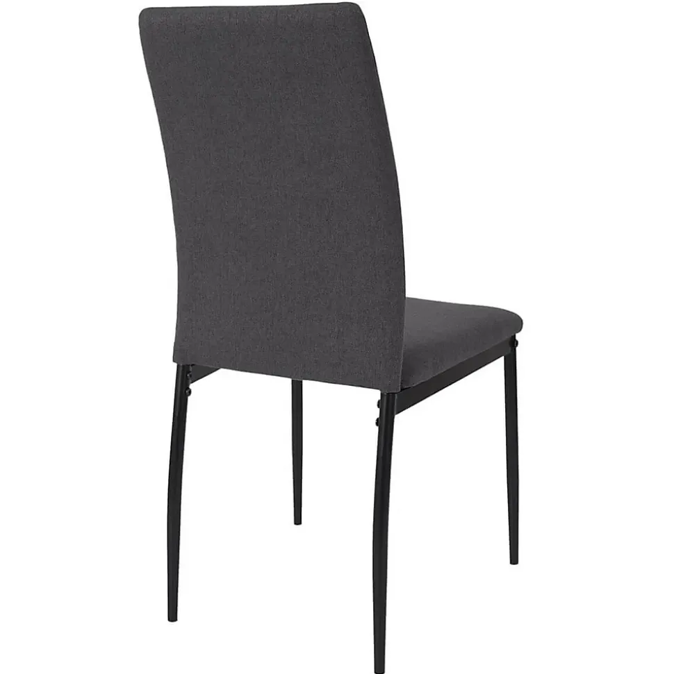 SERGIO - Ensemble Table en MDF et 4 Chaises en Tissu Gris Pieds Métal Noir