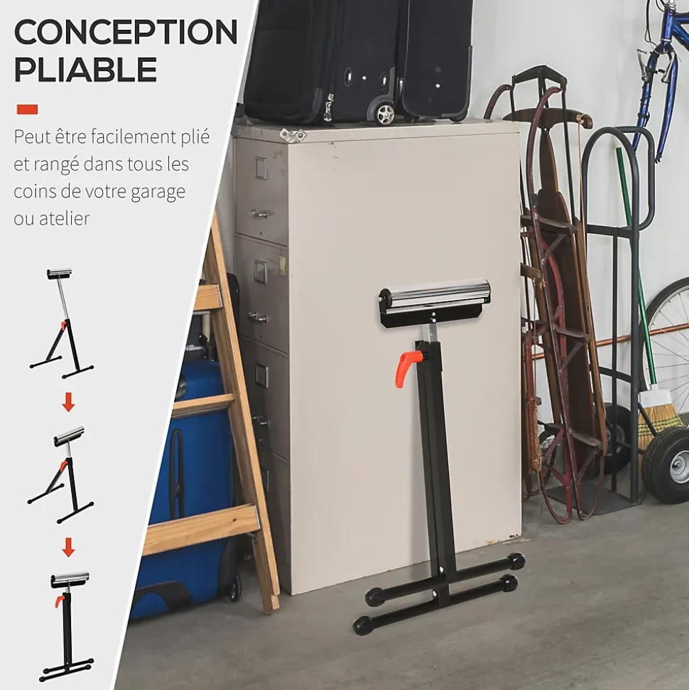 Servante à rouleau pliable - servante d'atelier à rouleau - max 90 Kg - H. 68-110 cm - métal rouge noir