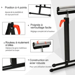 Servante à rouleau pliable - servante d'atelier à rouleau - max 90 Kg - H. 68-110 cm - métal rouge noir