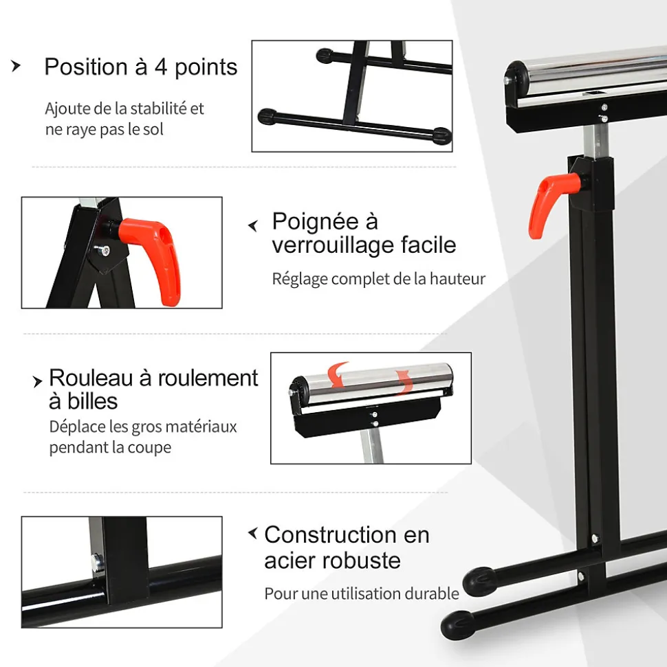 Servante à rouleau pliable - servante d'atelier à rouleau - max 90 Kg - H. 68-110 cm - métal rouge noir
