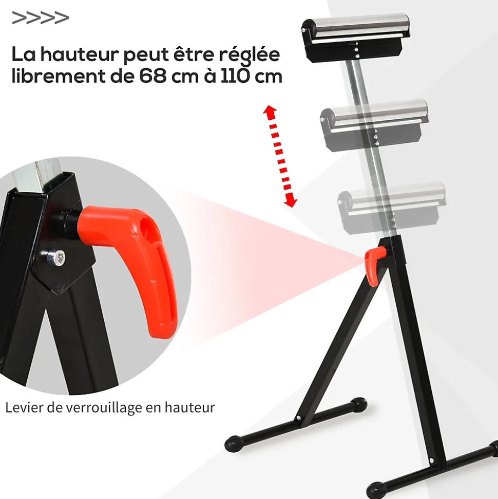 Servante à rouleau pliable - servante d'atelier à rouleau - max 90 Kg - H. 68-110 cm - métal rouge noir