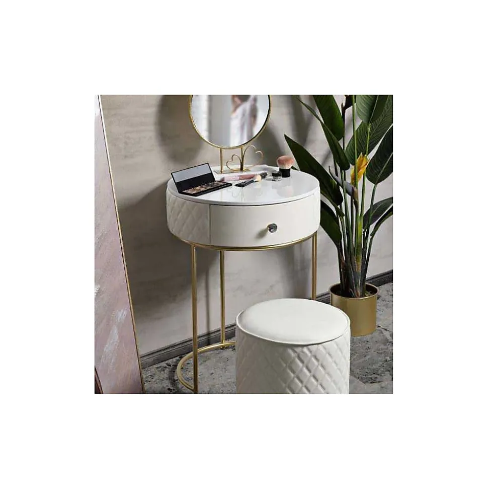 Set coiffeuse avec tabouret effet matelassé Sharon