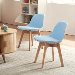 Set de 2 chaises pour enfants Elvdal rembourré en similicuir PU plastique hêtre bleu ciel en.casa