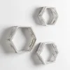 Set de 3 Etagères murales Nuno hexagonales blanc, bois de paulownia