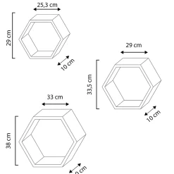 Set de 3 Etagères murales Nuno hexagonales blanc, bois de paulownia
