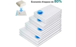 Set de 12 housses de rangement sous vide avec pompe, (3 maxi, 3L, 3M, 3S), Blanc et bleu avec pompe