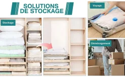 Set de 5 housses de rangement sous vide avec pompe manuelle, Taille M, Blanc, Bleu