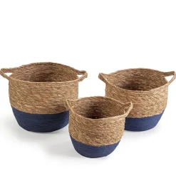 Set de 3 paniers Anxo fibre naturelle, bleu/naturel