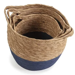Set de 3 paniers Anxo fibre naturelle, bleu/naturel