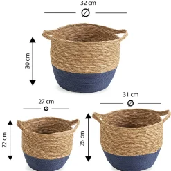 Set de 3 paniers Anxo fibre naturelle, bleu/naturel