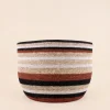 Set de 3 paniers bas rayés en herbes marines marron et beige