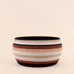 Set de 3 paniers bas rayés en herbes marines marron et beige