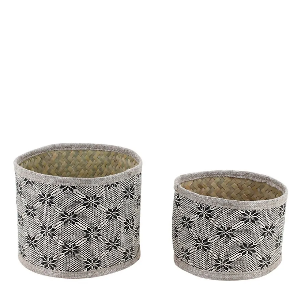 Set de 2 paniers beiges à motifs