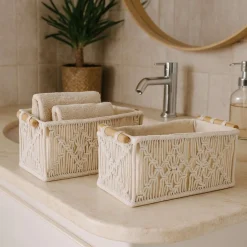 Set de 2 paniers déco tissu macramé