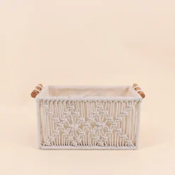 Set de 2 paniers déco tissu macramé
