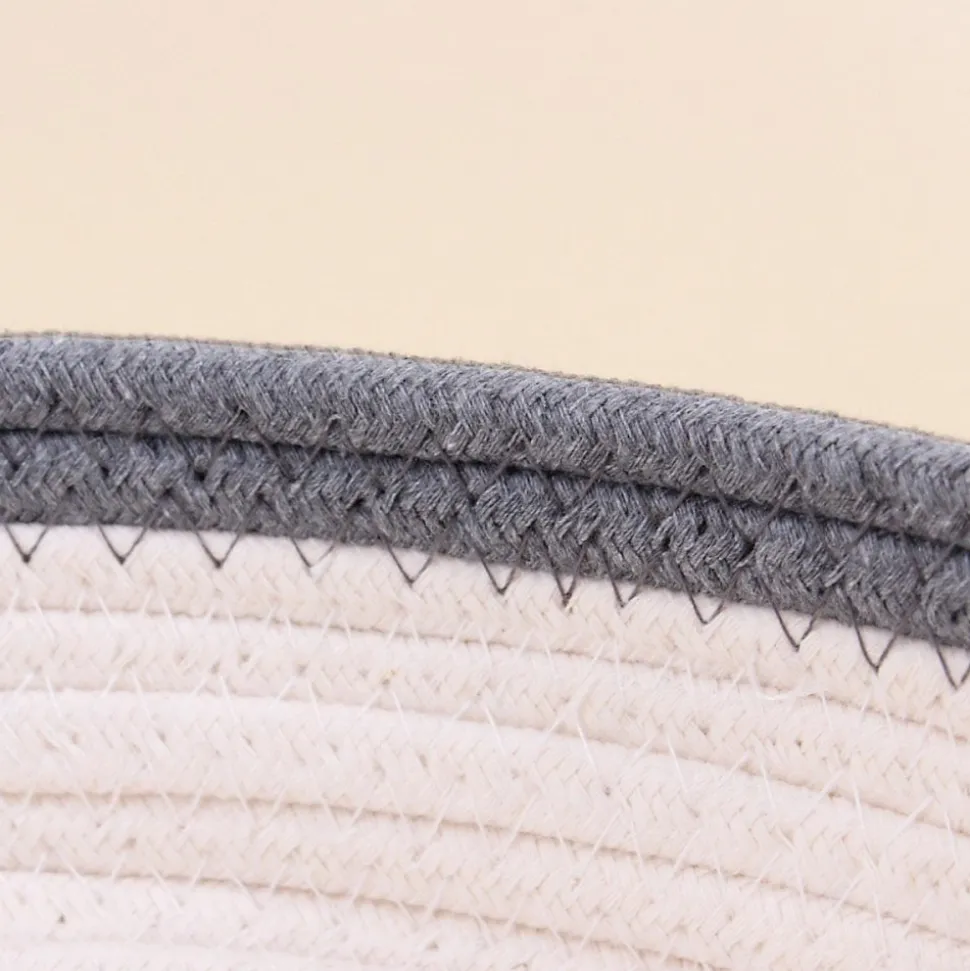 Set de 4 paniers en corde gris et blanc