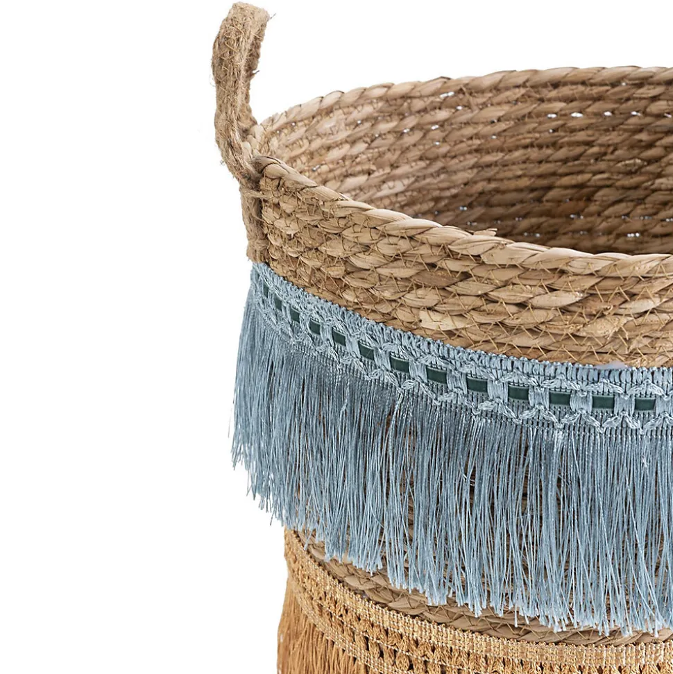 Set de 2 paniers Indie fibre naturelle, bleu/orange