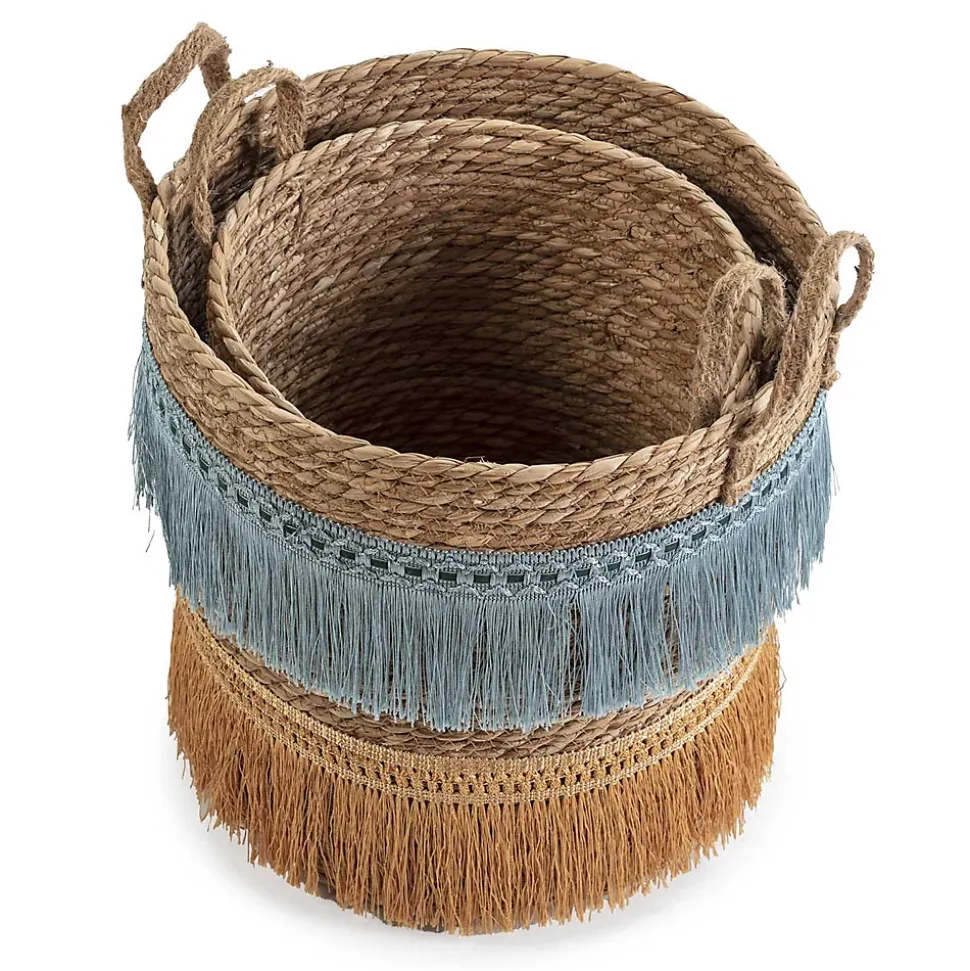 Set de 2 paniers Indie fibre naturelle, bleu/orange