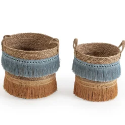 Set de 2 paniers Indie fibre naturelle, bleu/orange