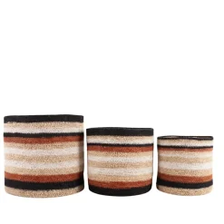 Set de 3 paniers rayé beige, marron en herbes marines