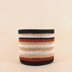 Set de 3 paniers rayé beige, marron en herbes marines