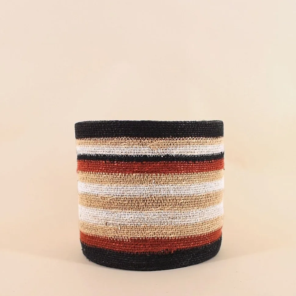 Set de 3 paniers rayé beige, marron en herbes marines