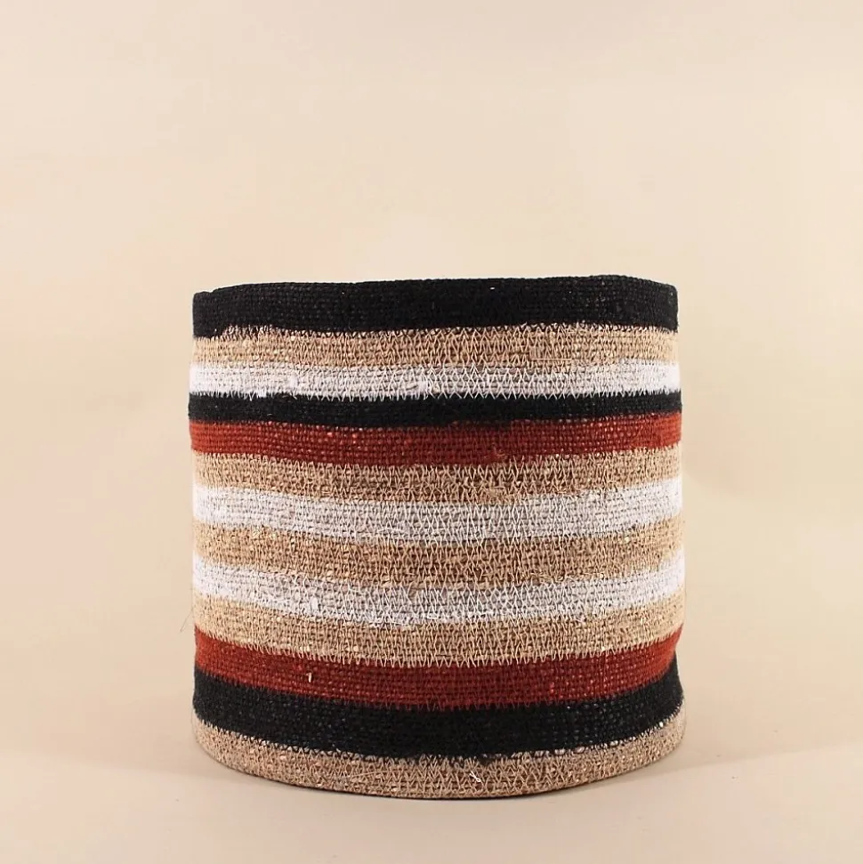 Set de 3 paniers rayé beige, marron en herbes marines