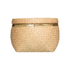 Set de 5 paniers ronds - roseau tressé - sequins dorés - Atmosphera