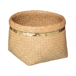 Set de 5 paniers ronds - roseau tressé - sequins dorés - Atmosphera